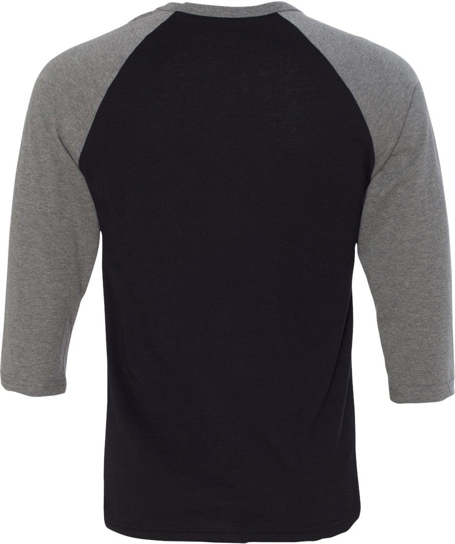 Rear View of Black/ Deep Heather Three-Quarter Sleeve Baseball Tee - 3200