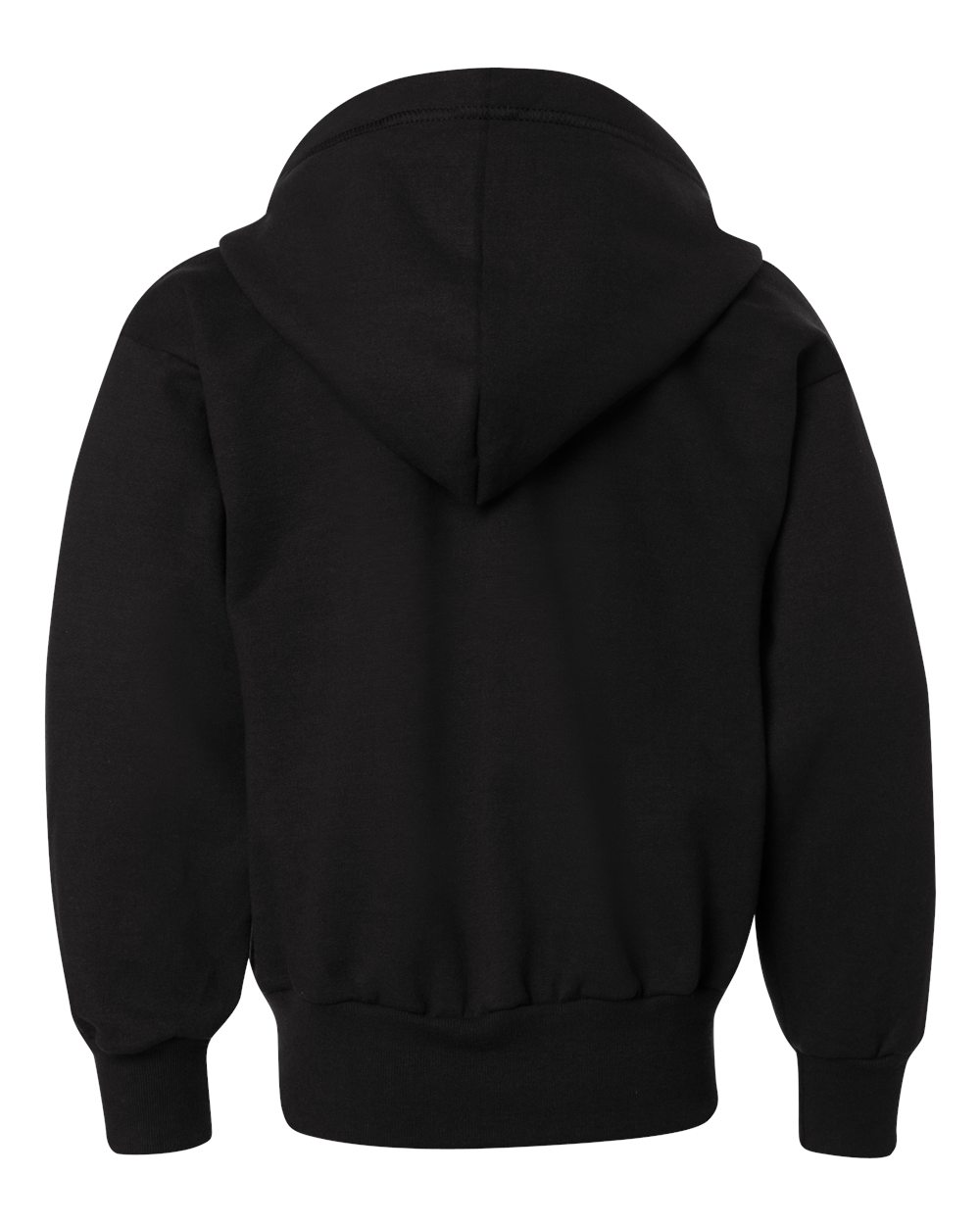Rear View of Black EcoSmart® Youth Full-Zip Hooded Sweatshirt - P480