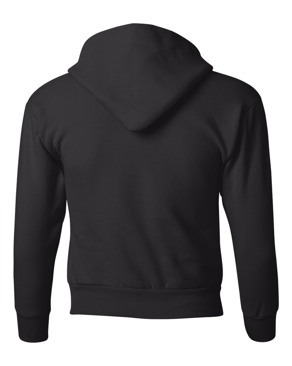 Rear View of Black Ecosmart® Youth Hooded Sweatshirt - P473