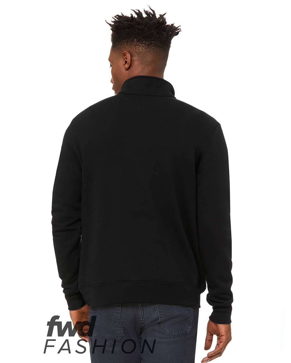 Rear View of Black FWD Fashion Quarter-Zip Pullover Fleece - 3740