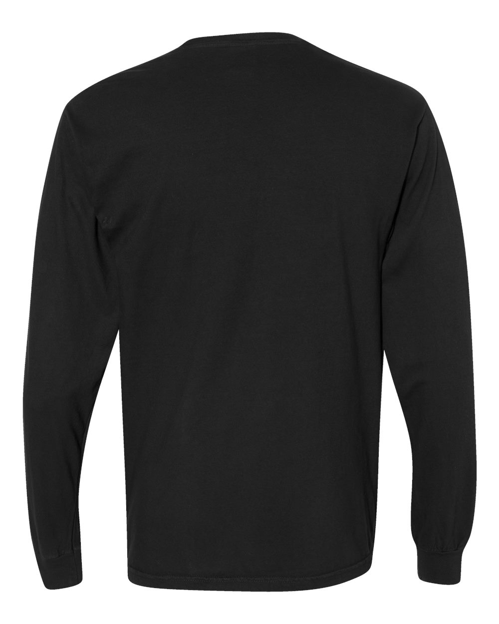 Rear View of Black Garment-Dyed Heavyweight Long Sleeve Pocket T-Shirt - 4410