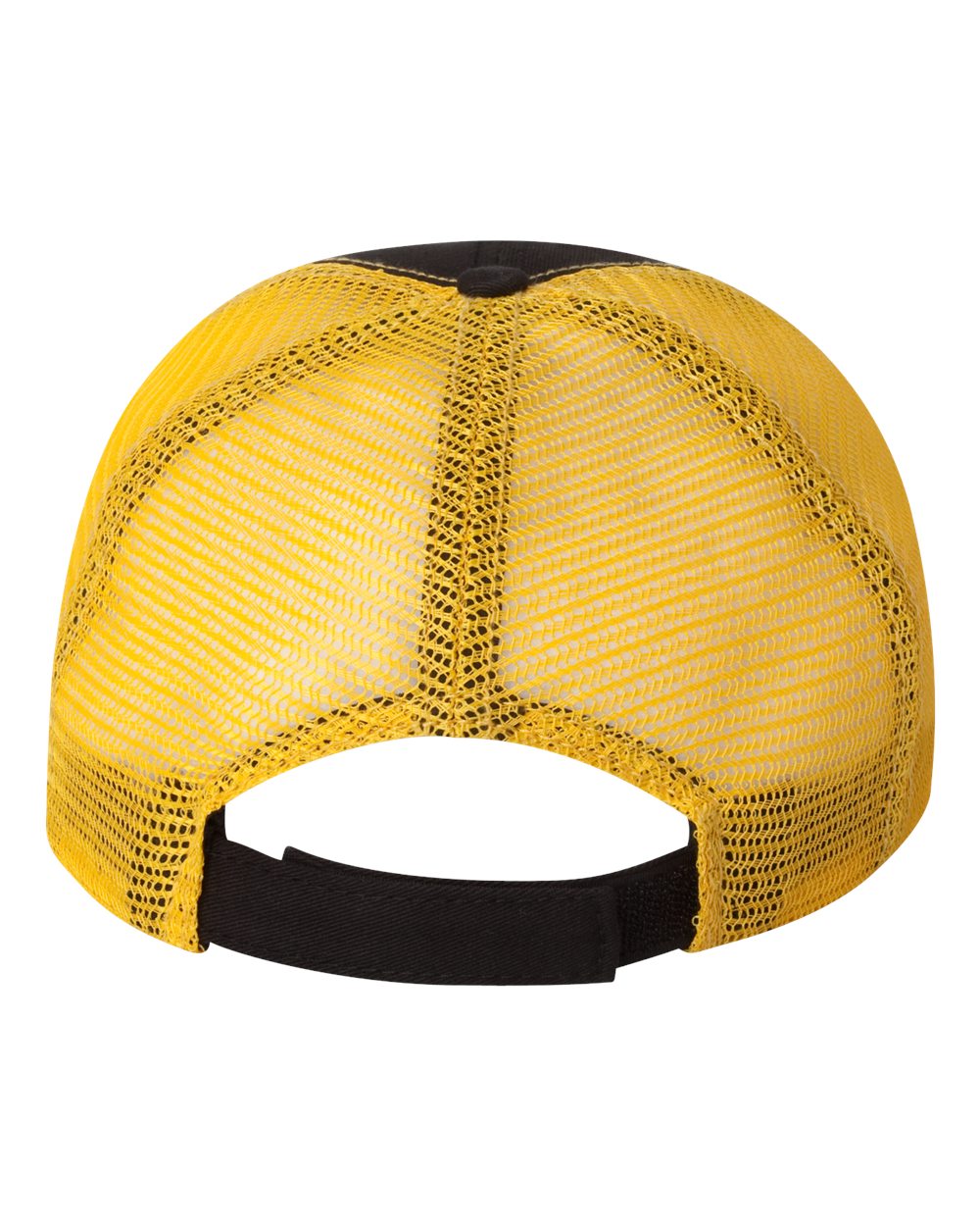 Rear View of Black/ Gold Bio-Washed Trucker Cap - AH80