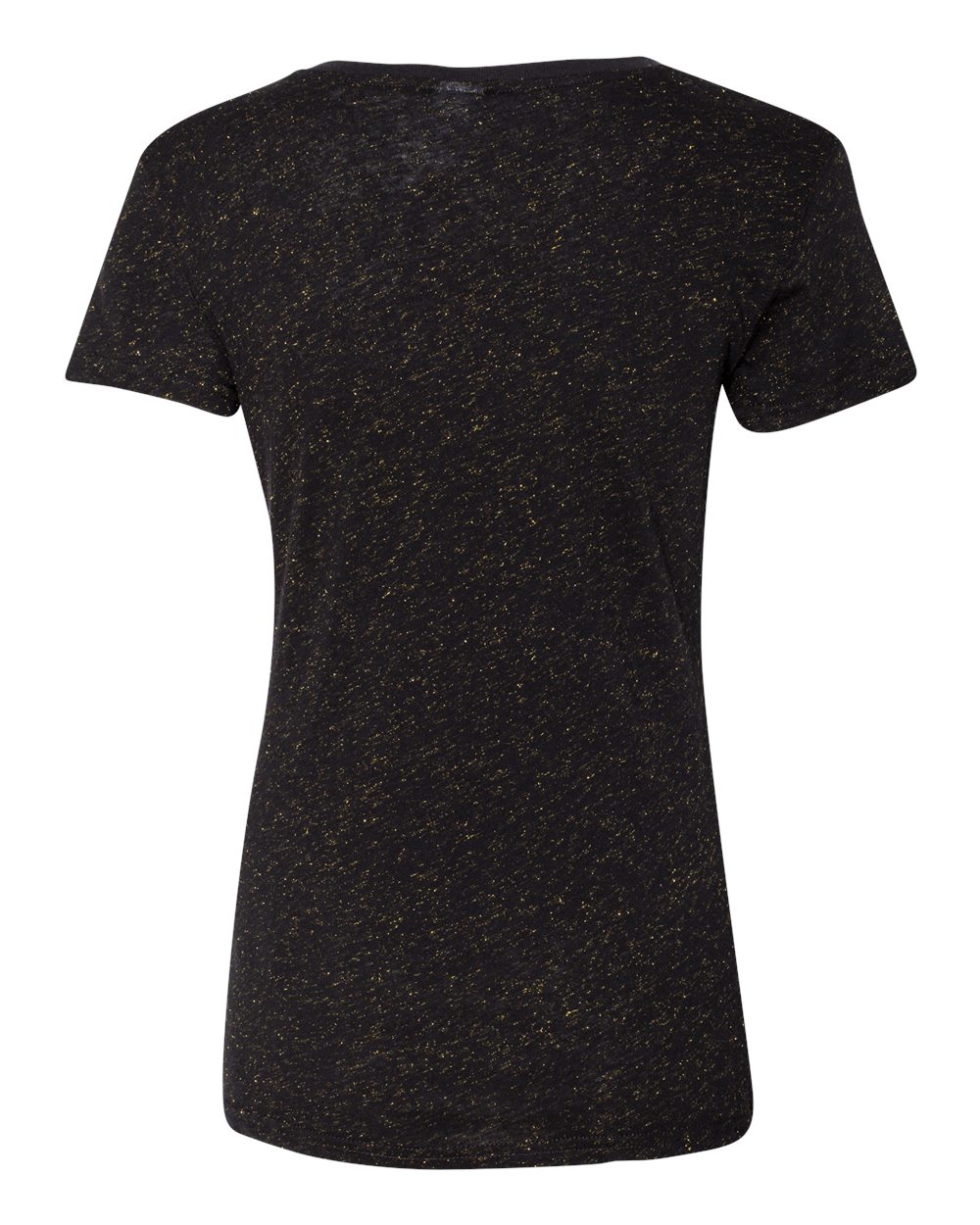 Rear View of Black/ Gold Women’s Glitter V-Neck T-Shirt - 8136