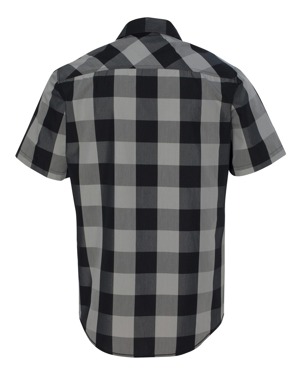 Rear View of Black/ Grey Buffalo Plaid Short Sleeve Shirt - 9203