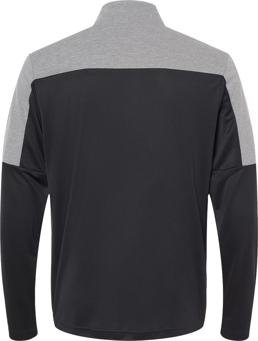 Rear View of Black/ Grey Three Melange Lightweight Quarter-Zip Pullover - A552