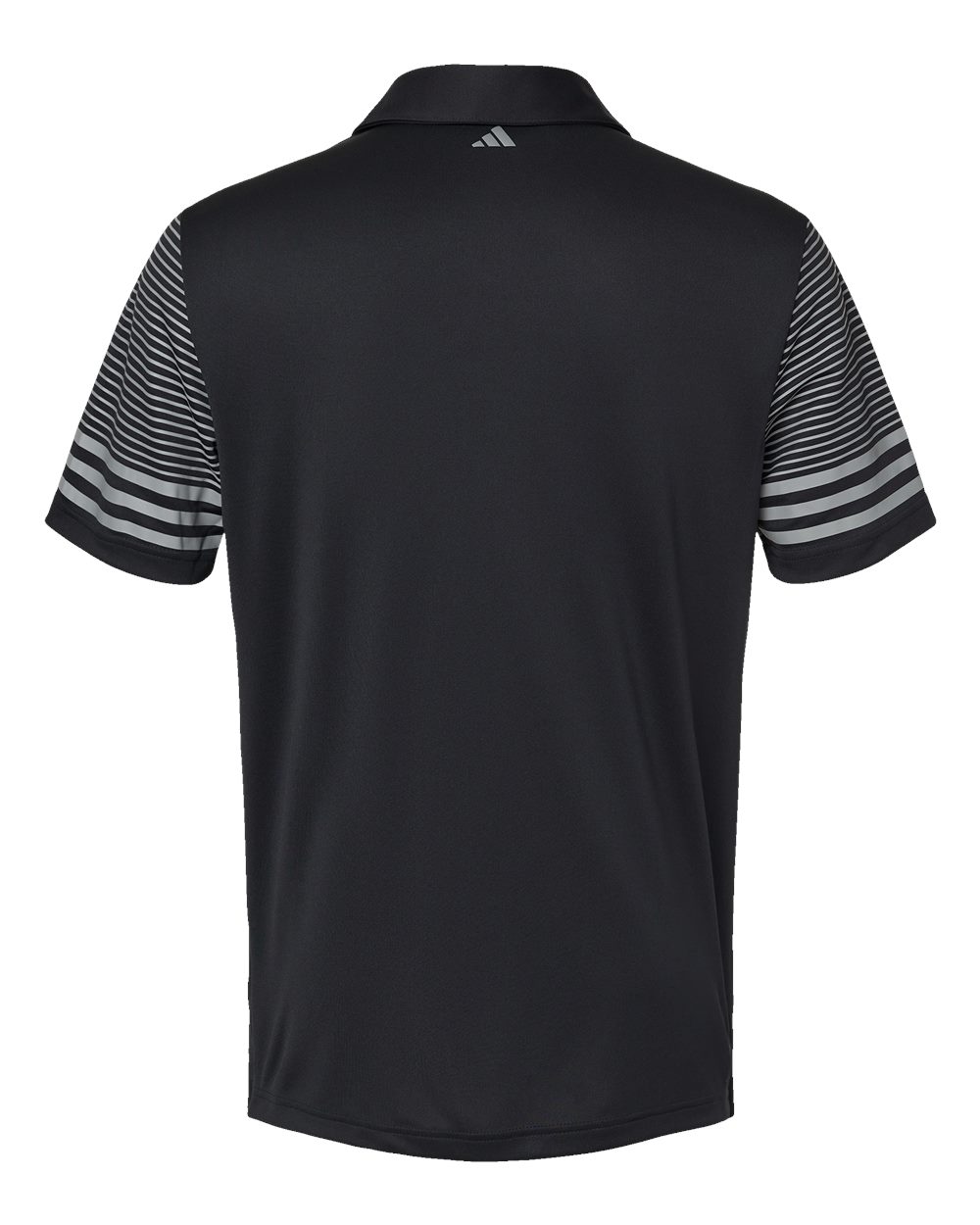 Rear View of Black/ Grey Three Striped Sleeve Polo - A490
