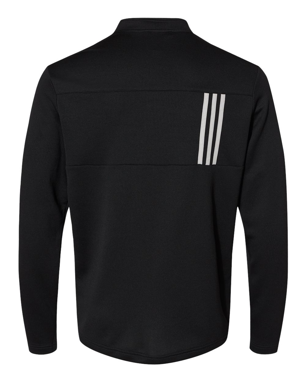 Rear View of Black/ Grey Two 3-Stripes Double Knit Quarter-Zip Pullover - A482