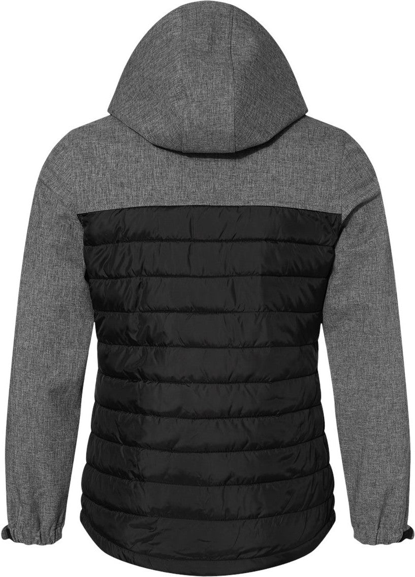 Rear View of Black Heather/ Black Women's Vista Soft Shell Puffer Jacket - 9415