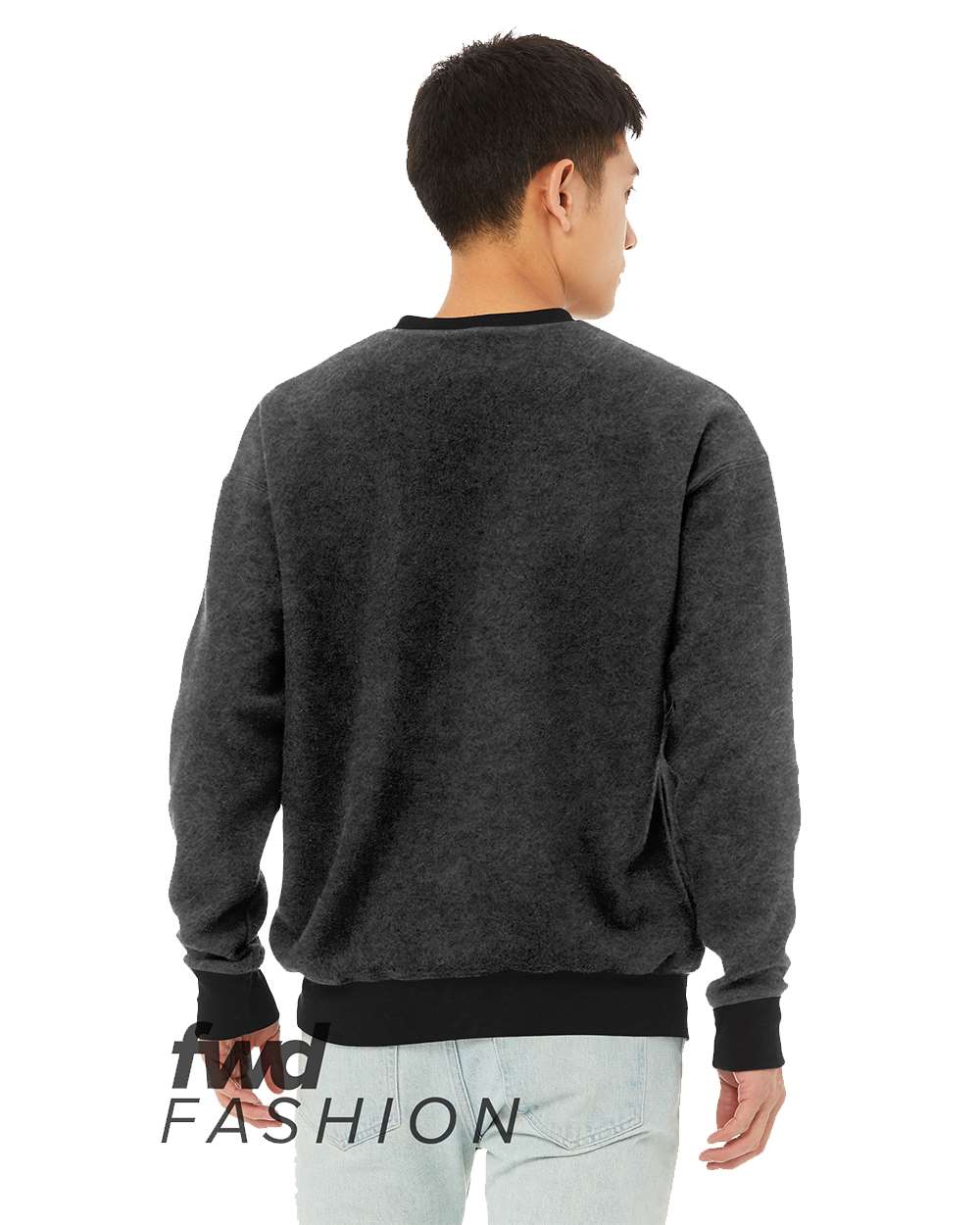 Rear View of Black Heather FWD Fashion Sueded Drop Shoulder Sweatshirt - 3345