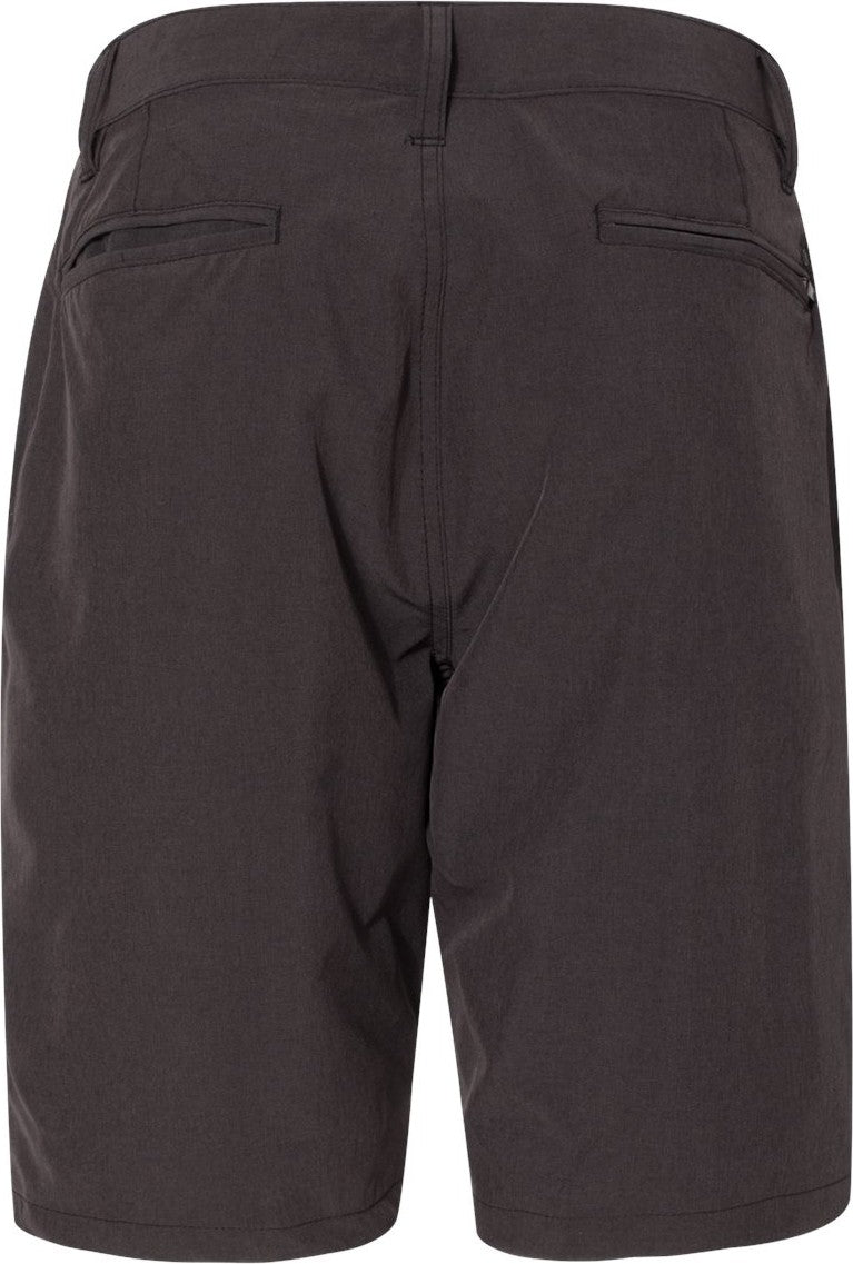 Rear View of Black Heather Hybrid Stretch Shorts - 9820