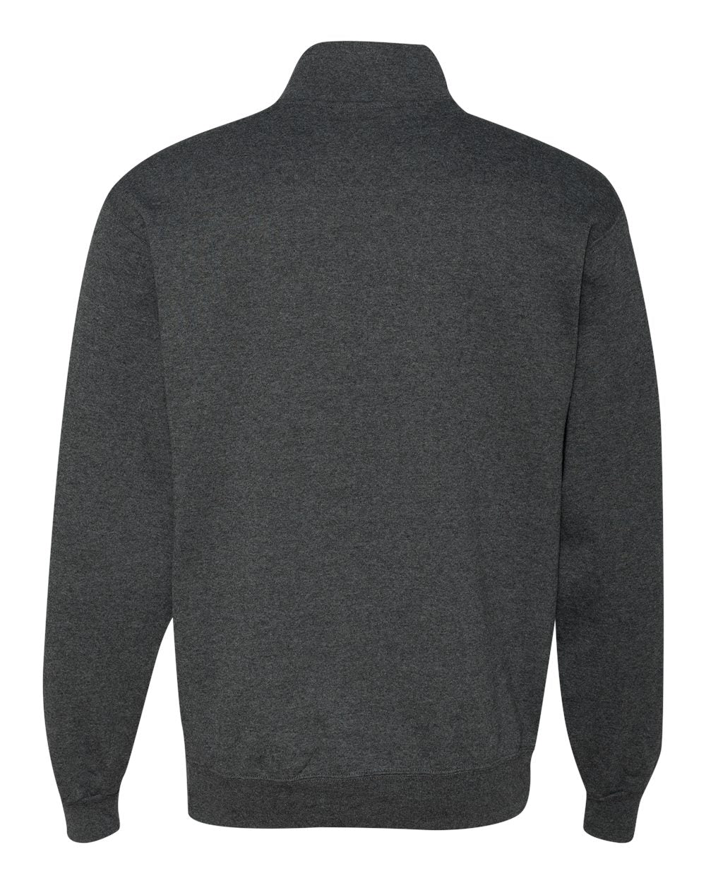 Rear View of Black Heather Nublend® Cadet Collar Quarter-Zip Sweatshirt - 995MR