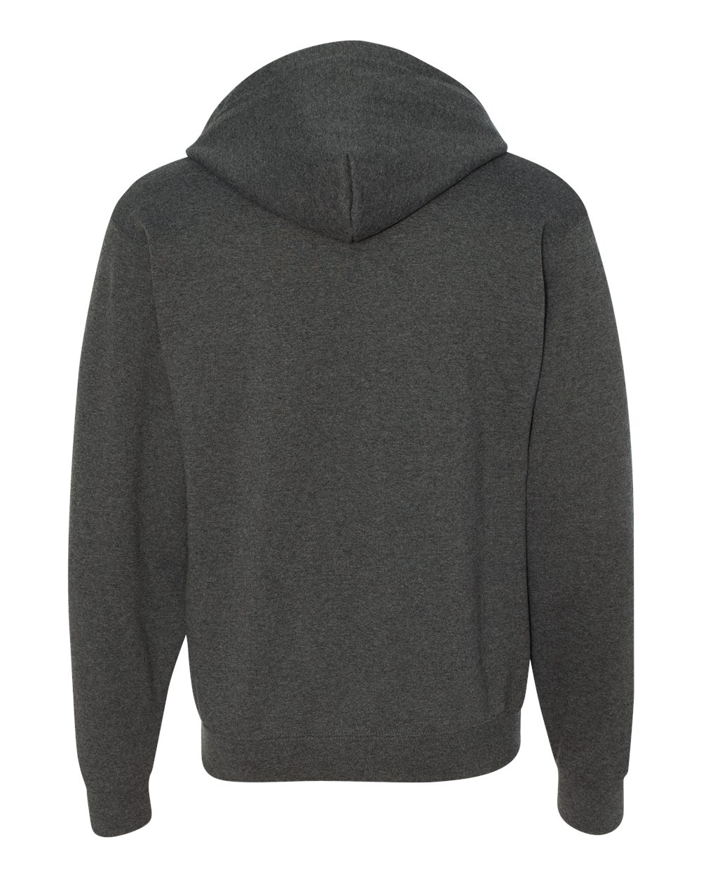 Rear View of Black Heather NuBlend® Full-Zip Hooded Sweatshirt - 993MR
