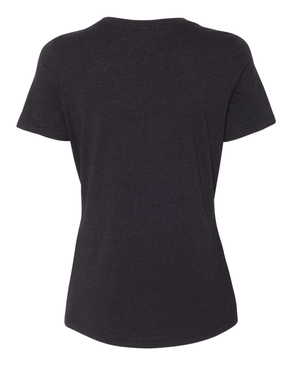 Rear View of Black Heather Women’s Relaxed Fit Heather CVC Tee - 6400CVC