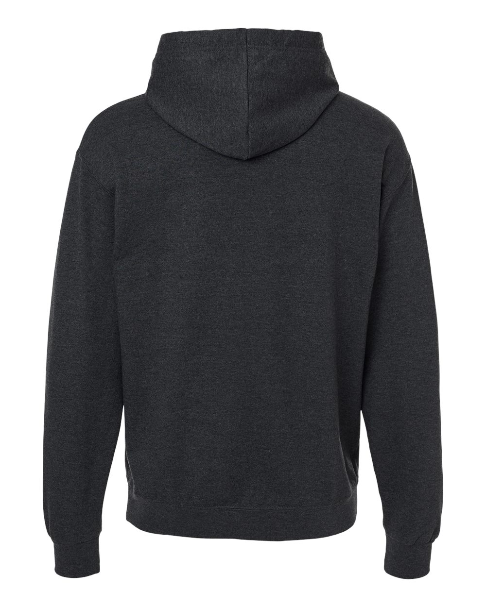 Rear View of Black Ink Heather Ultimate CVC Hooded Sweatshirt - IC49MR