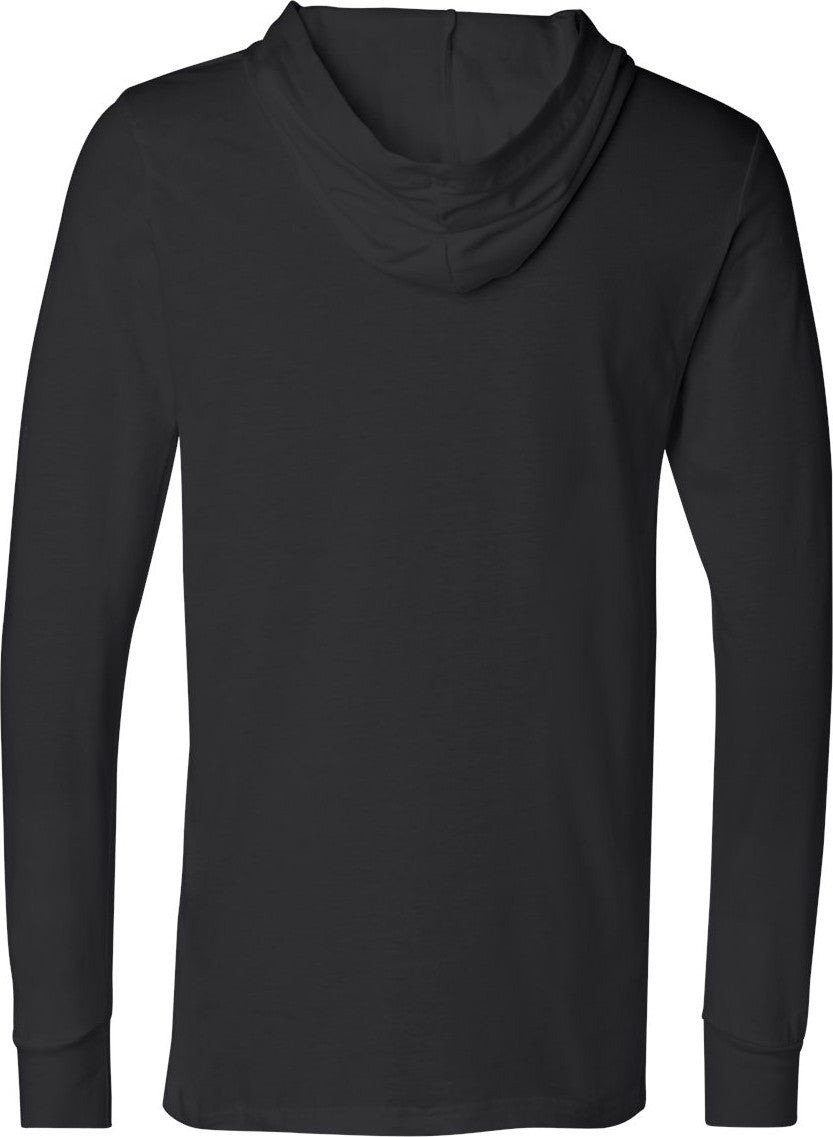 Rear View of Black Jersey Hooded Long Sleeve Tee - 3512