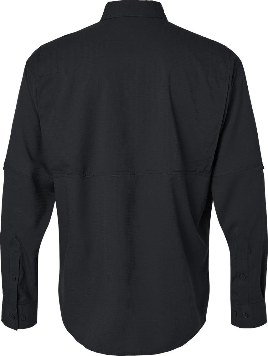 Rear View of Black Kitty Hawk Performance Long Sleeve Fishing Shirt - 702
