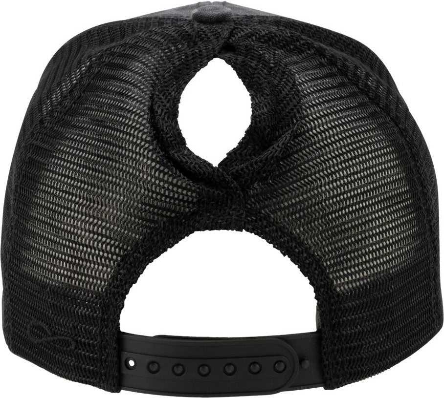 Rear View of Black Leopard/ Black Women's Modern Trucker Cap - CHARLIE