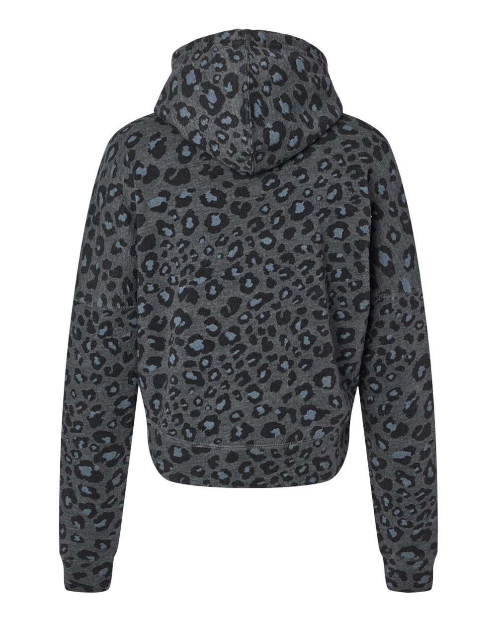 Rear View of Black Leopard Triblend Women's Crop Hooded Sweatshirt - 8853