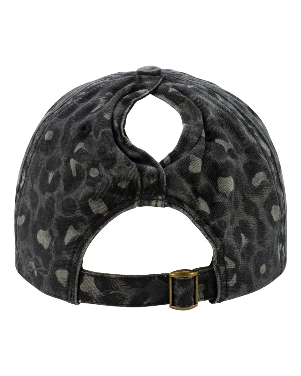 Rear View of Black Leopard Women's Garment-Washed Fashion Print Cap - HATTIE