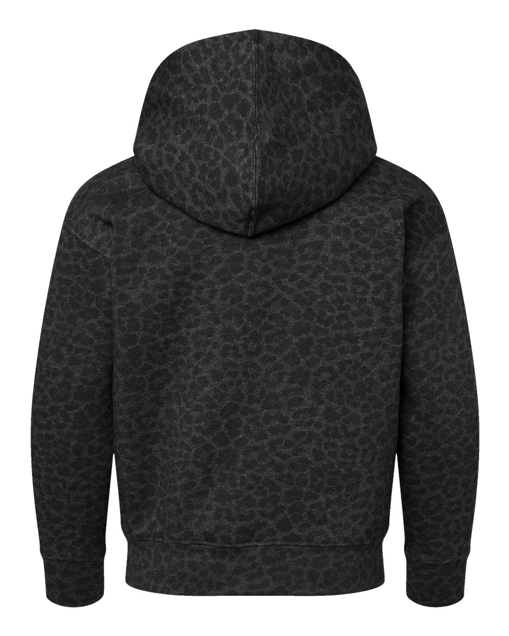 Rear View of Black Leopard Youth Fleece Hoodie - 2296