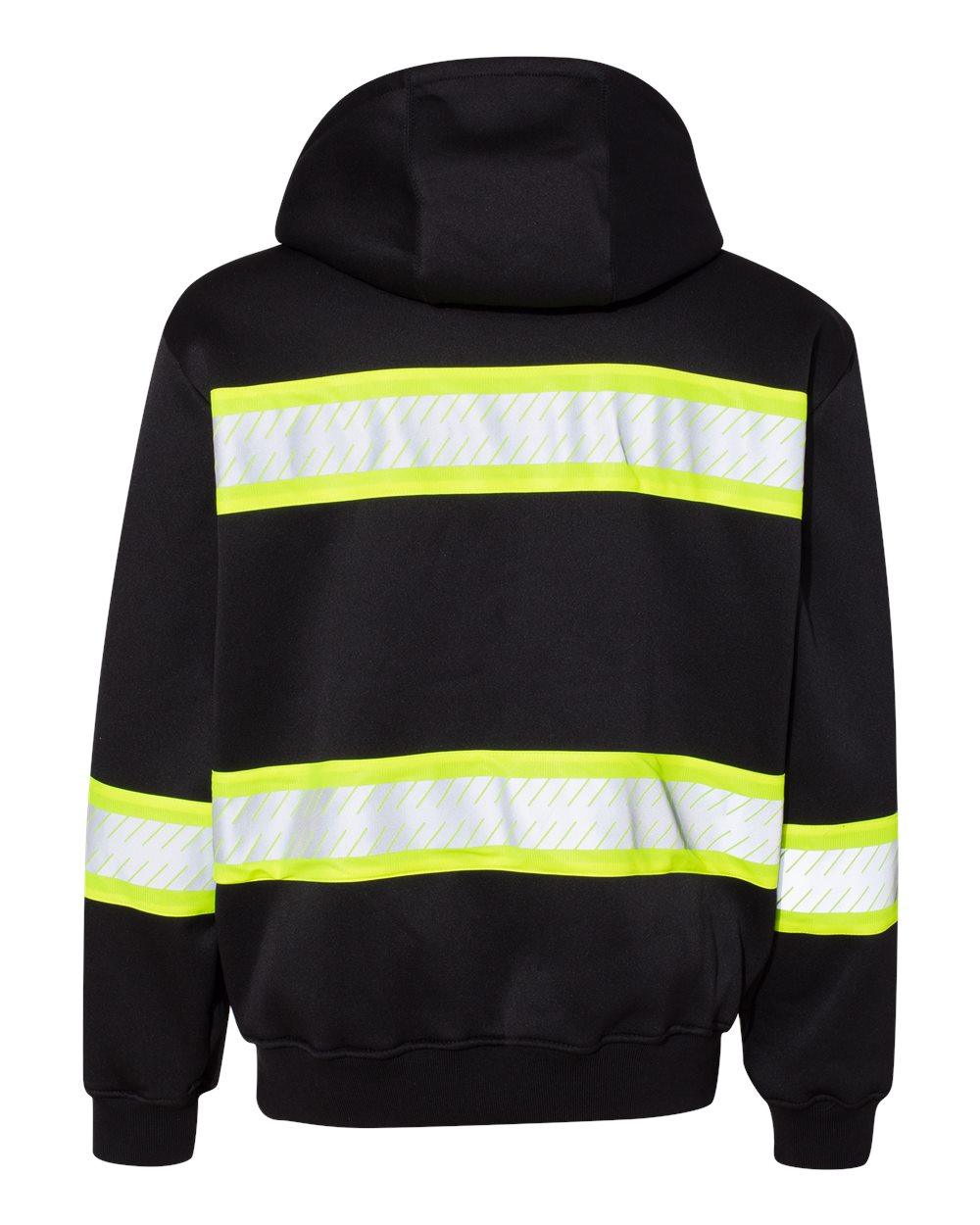 Rear View of Black/ Lime EV Series® Enhanced Visibility Full-Zip Hooded Sweatshirt - B310-313