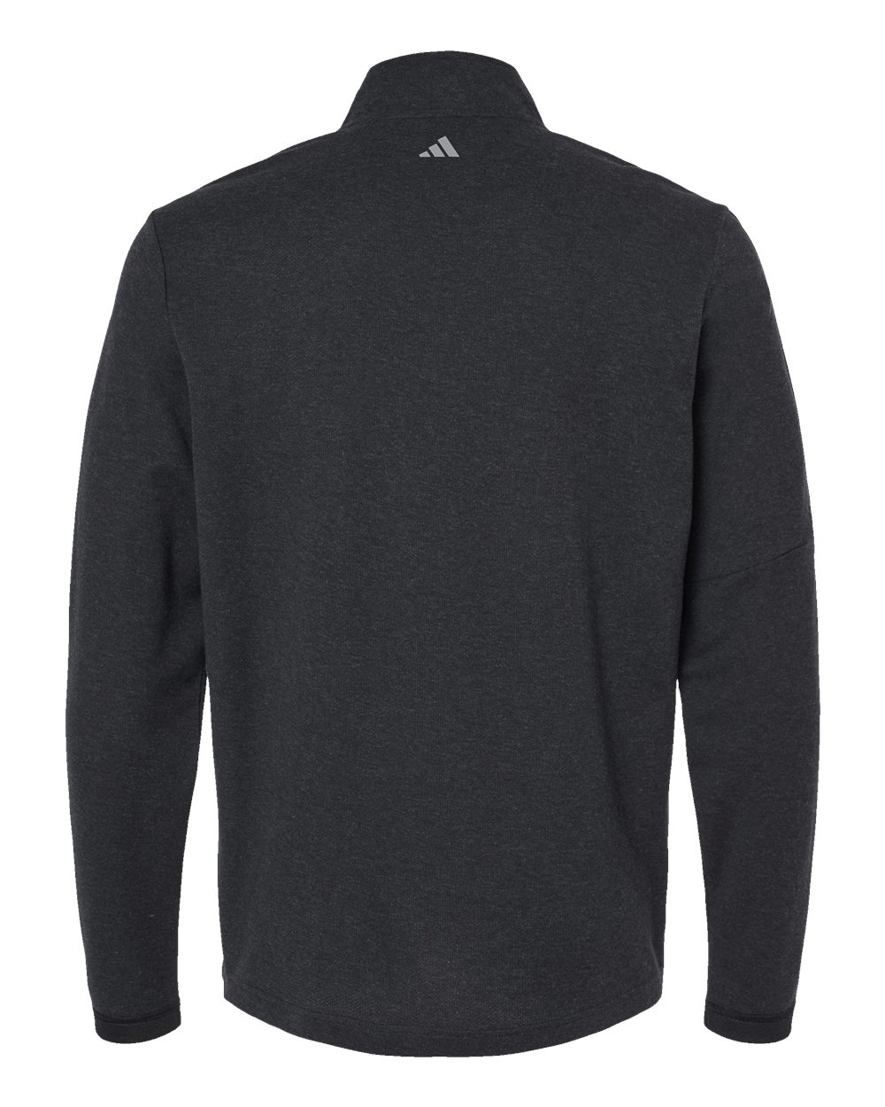 Rear View of Black Melange 3-Stripes Quarter-Zip Sweater - A554