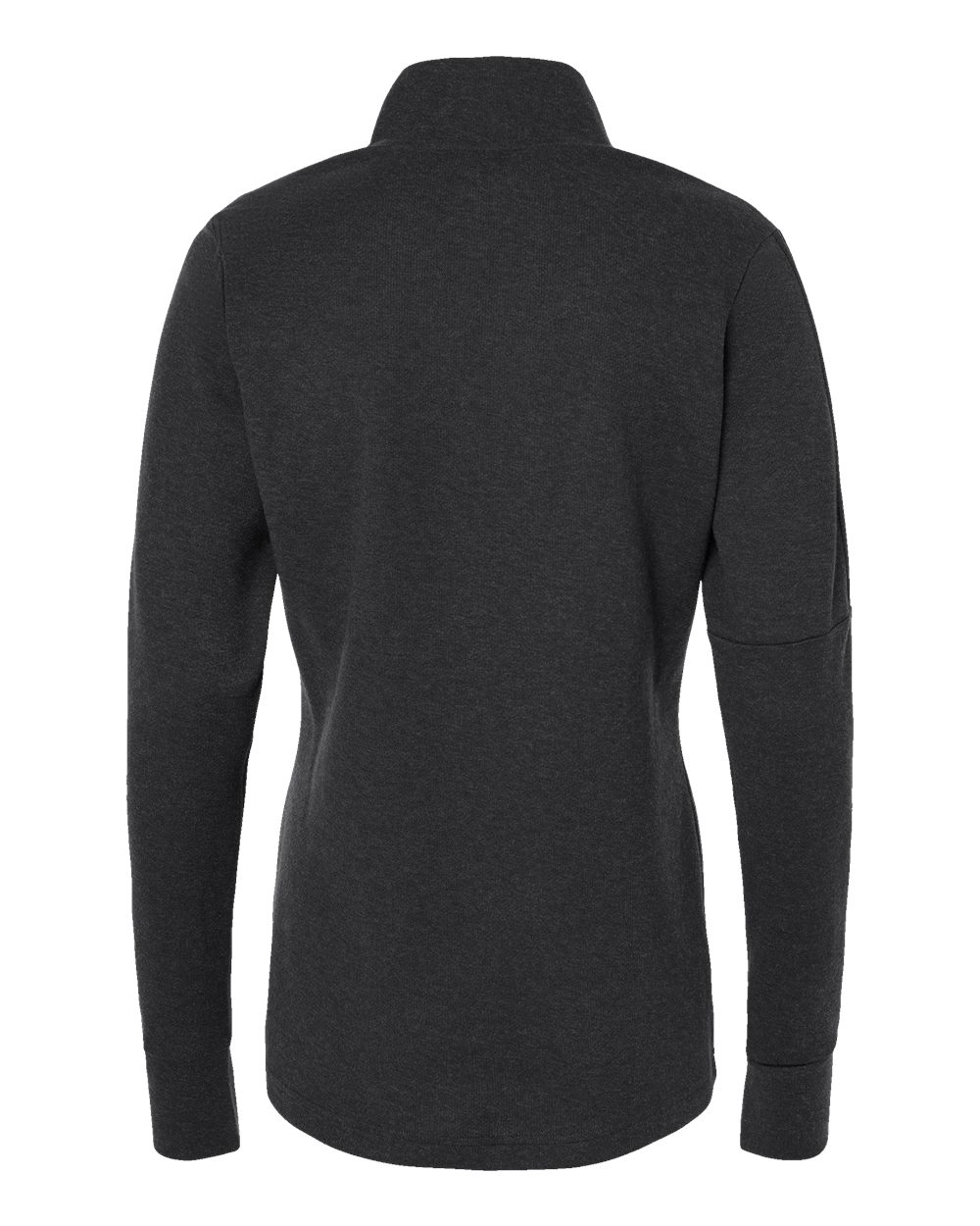 Rear View of Black Melange Women's 3-Stripes Quarter-Zip Sweater - A555