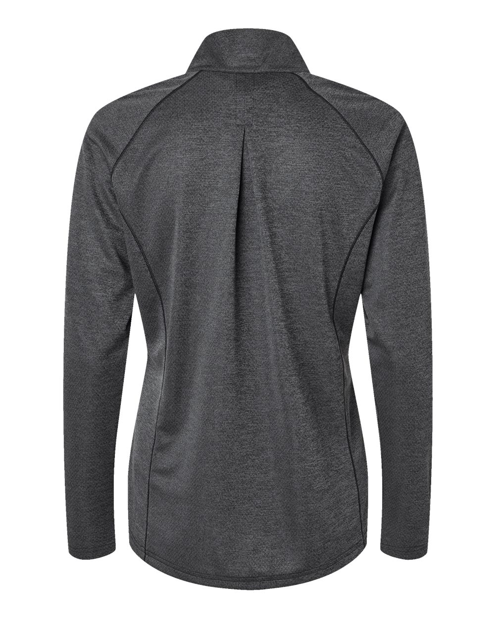 Rear View of Black Melange Women's Space Dyed Quarter-Zip Pullover - A594