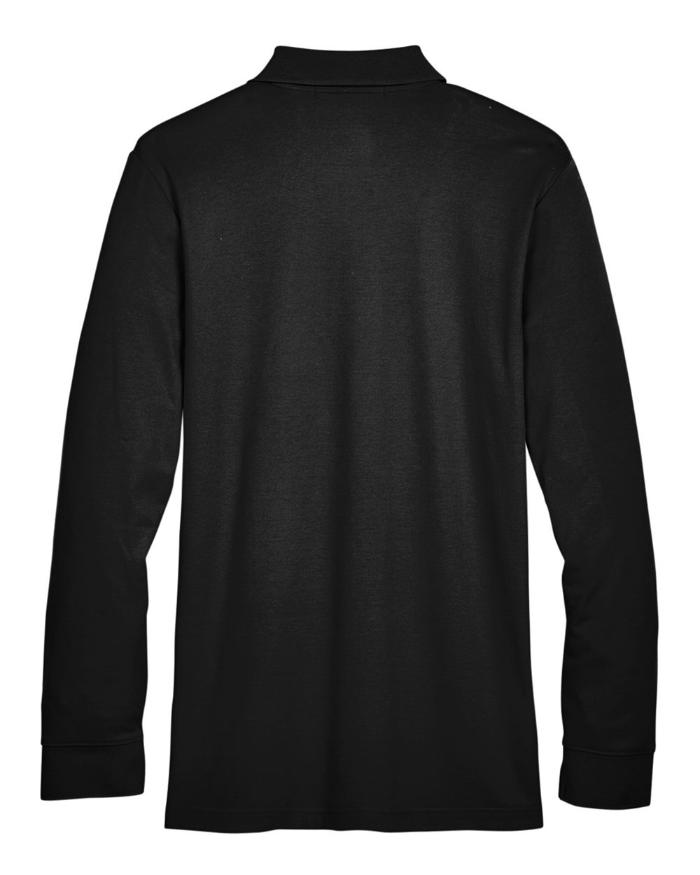 Rear View of Black Men's CrownLux Performance® Tall Plaited Long Sleeve Polo - DG20LT