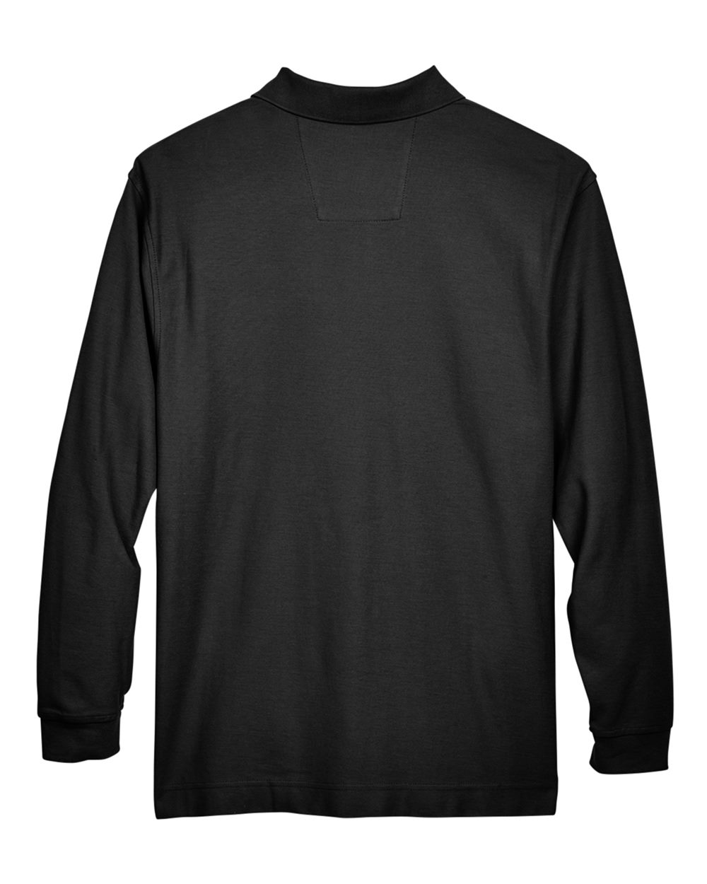 Rear View of Black Men's Pima Piqué Long Sleeve Polo - D110