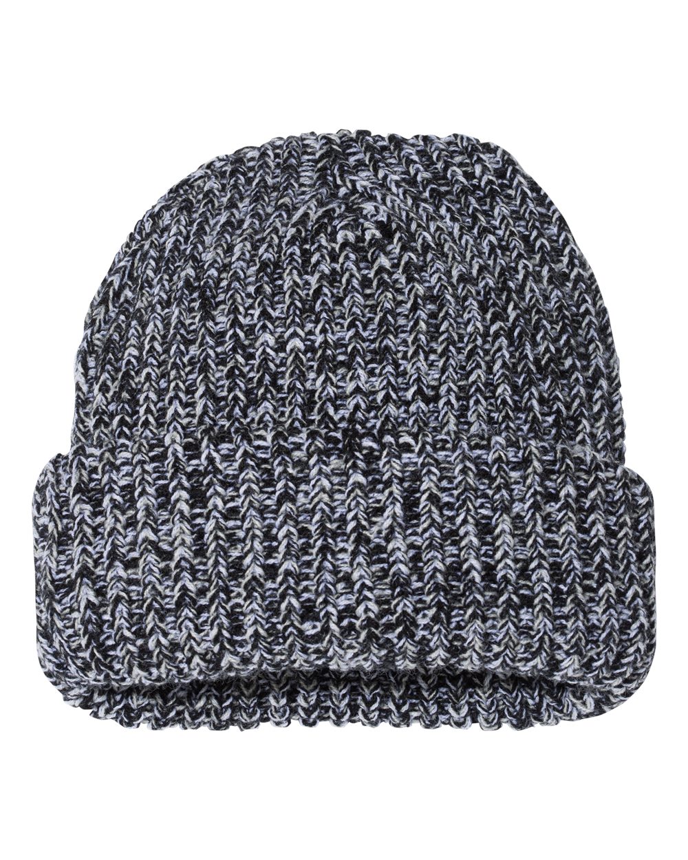 Front View of Black/ Natural 12" Chunky Cuffed Beanie - SP90
