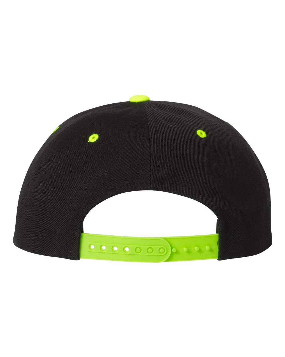 Rear View of Black/ Neon Green Premium Flat Bill Snapback Cap - 6089M
