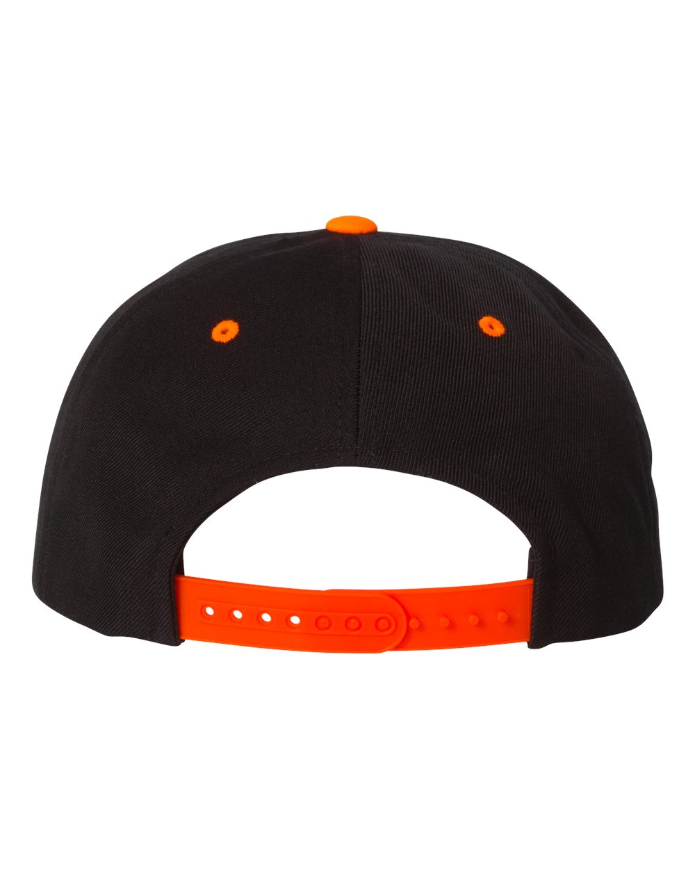 Rear View of Black/ Neon Orange Premium Flat Bill Snapback Cap - 6089M