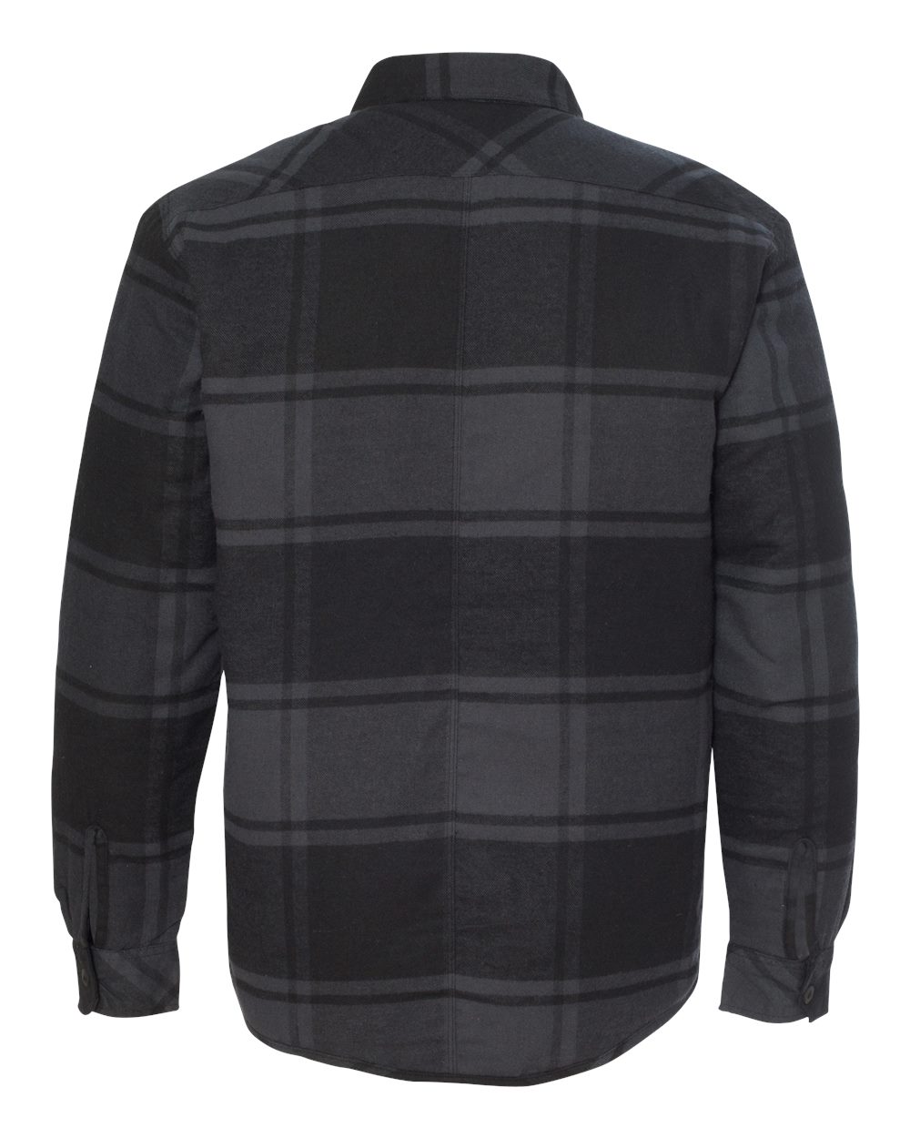 Rear View of Black Plaid Quilted Flannel Shirt Jacket - 8610