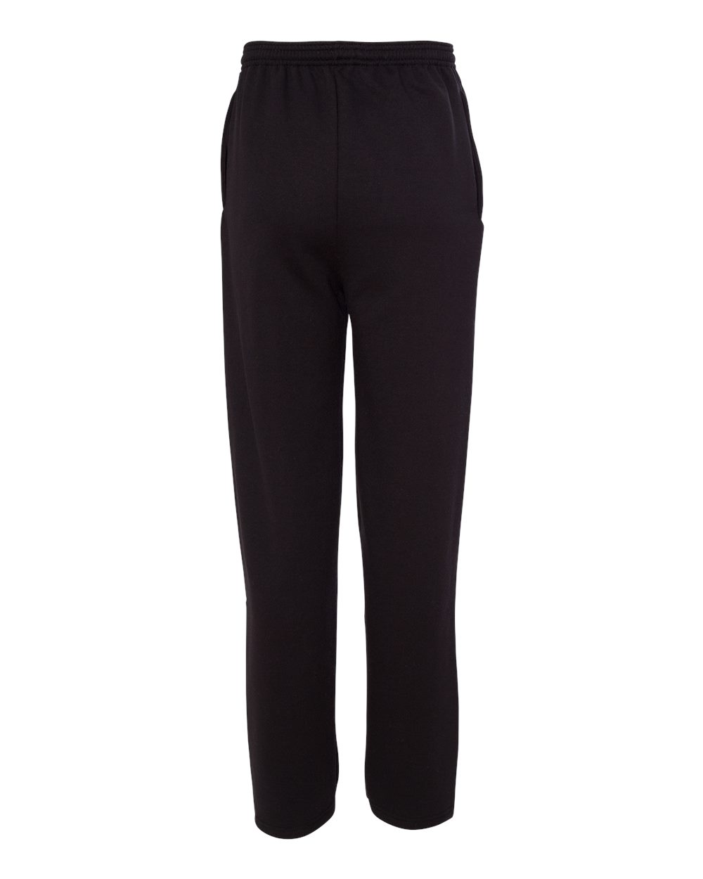 Rear View of Black Powerblend® Open-Bottom Sweatpants with Pockets - P800