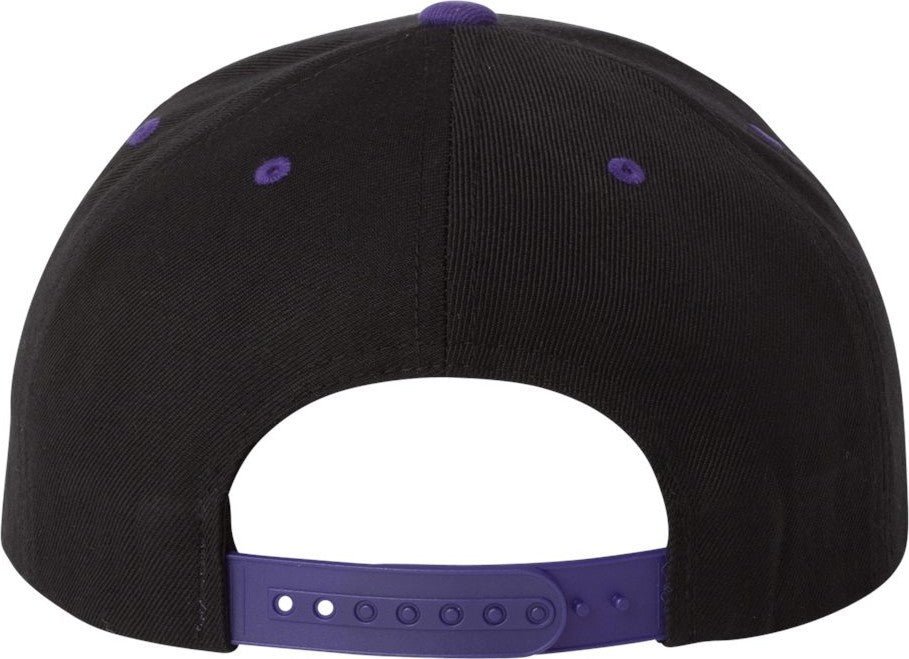 Rear View of Black/ Purple Premium Flat Bill Snapback Cap - 6089M