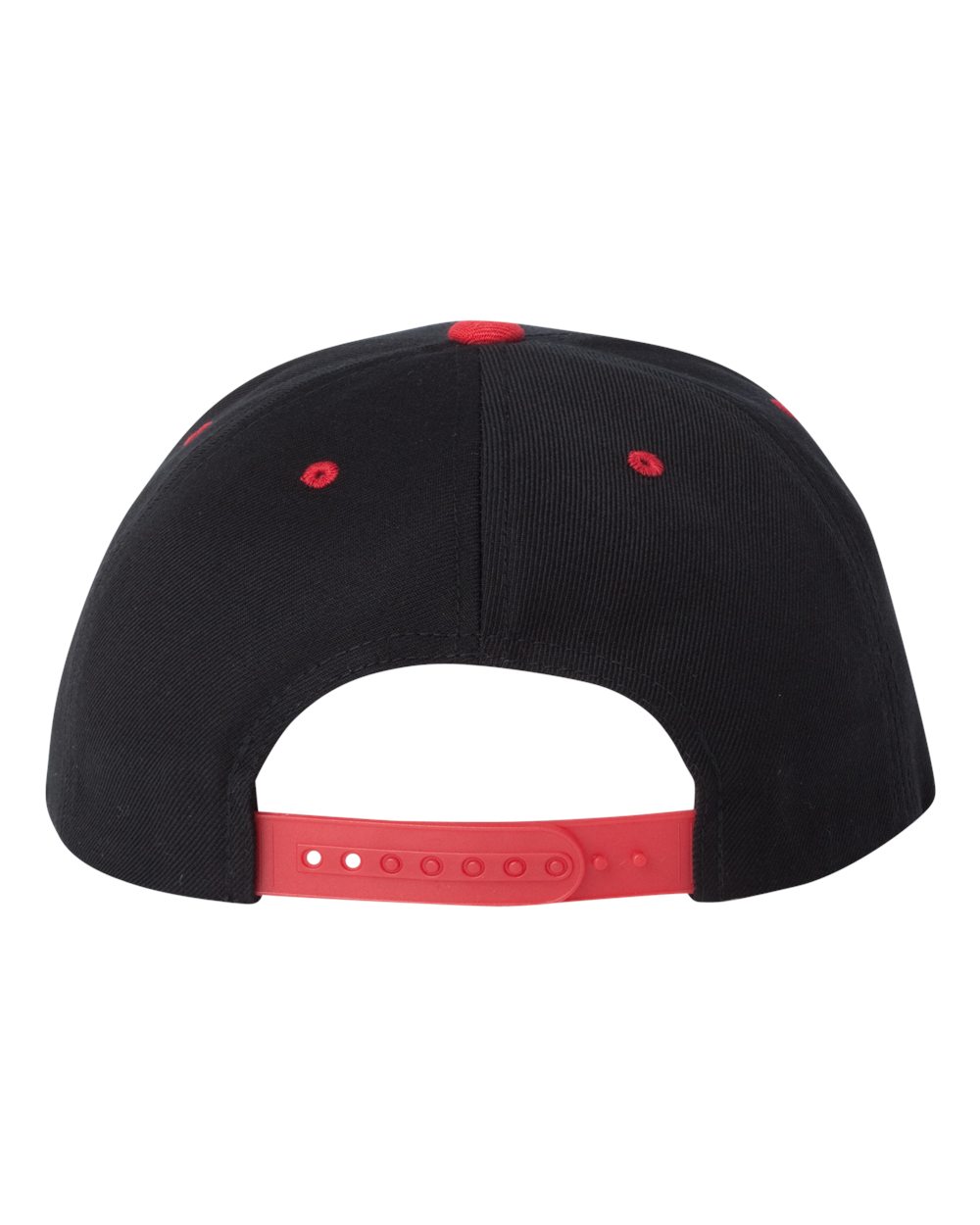 Rear View of Black/ Red Premium Flat Bill Snapback Cap - 6089M