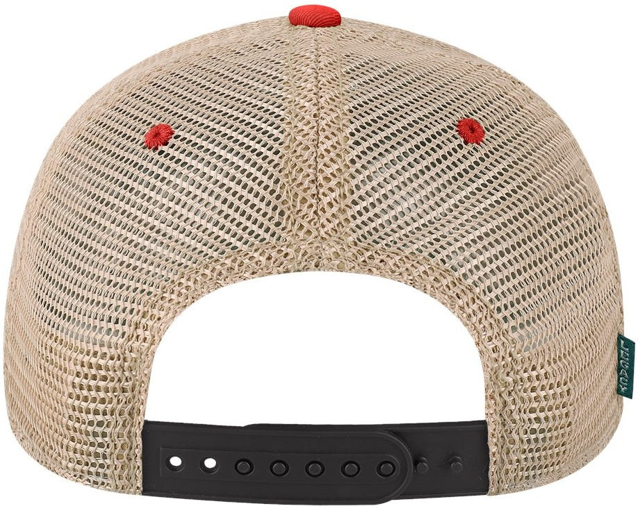 Rear View of Black/ Scarlet Red/ Khaki Old Favorite Trucker Cap - OFA