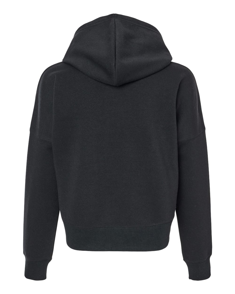 Rear View of Black Solid Women's Crop Hooded Sweatshirt - 8853