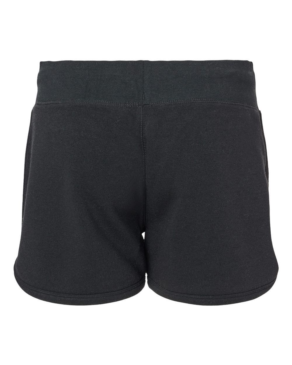 Rear View of Black Solid Women's Fleece Shorts - 8856