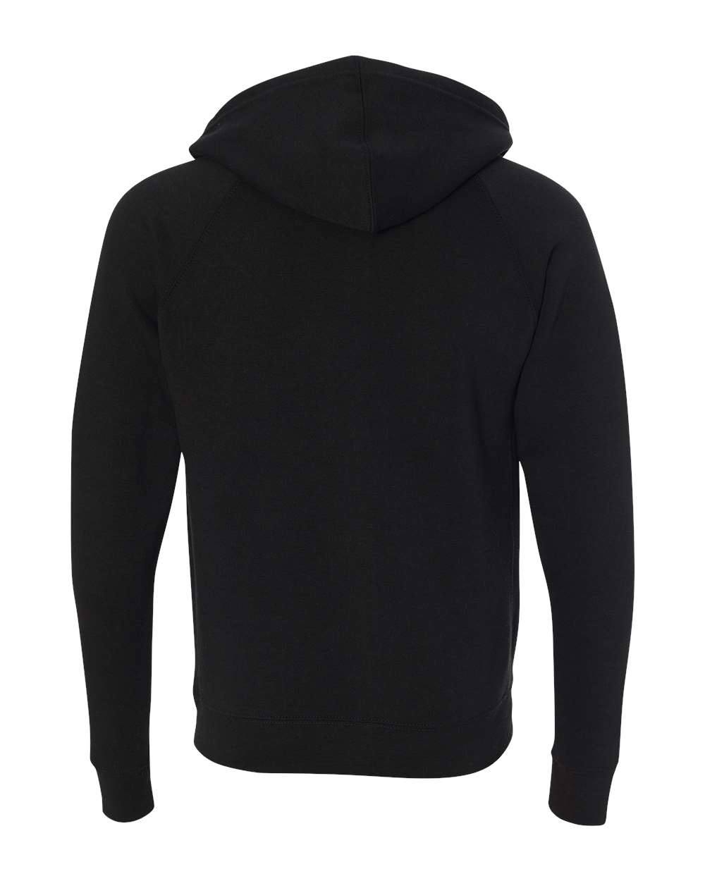 Rear View of Black Special Blend Raglan Full-Zip Hooded Sweatshirt - PRM33SBZ