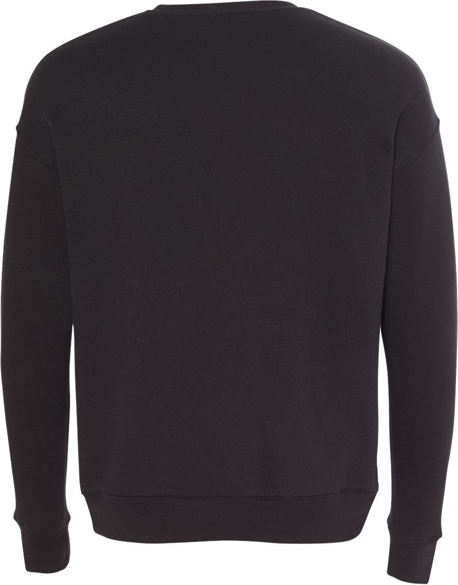 Rear View of Black Sponge Fleece Drop Shoulder Crewneck Sweatshirt - 3945