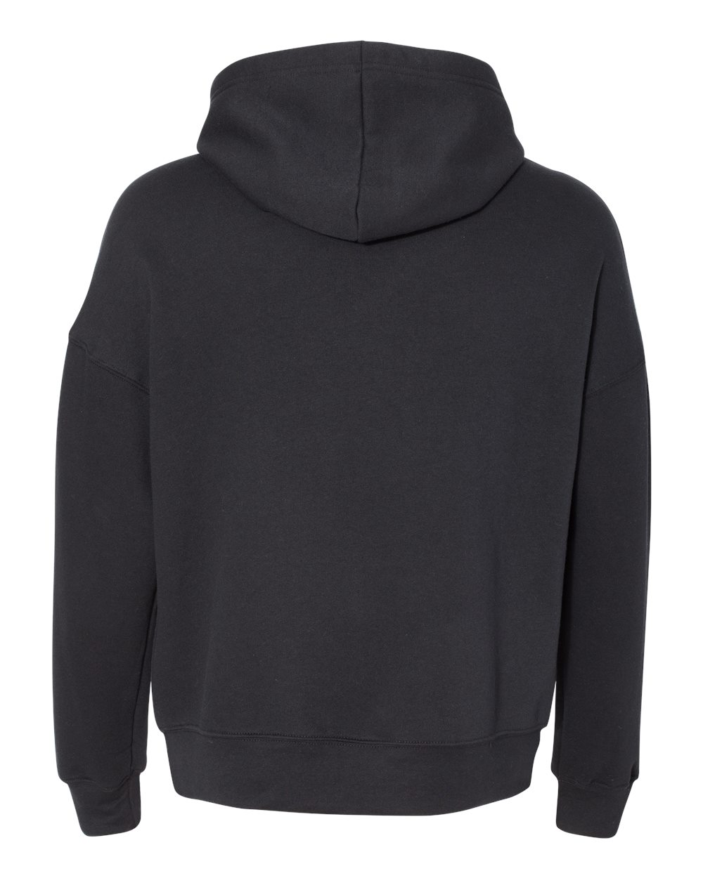 Rear View of Black Sponge Fleece Drop Shoulder Hoodie - 3729
