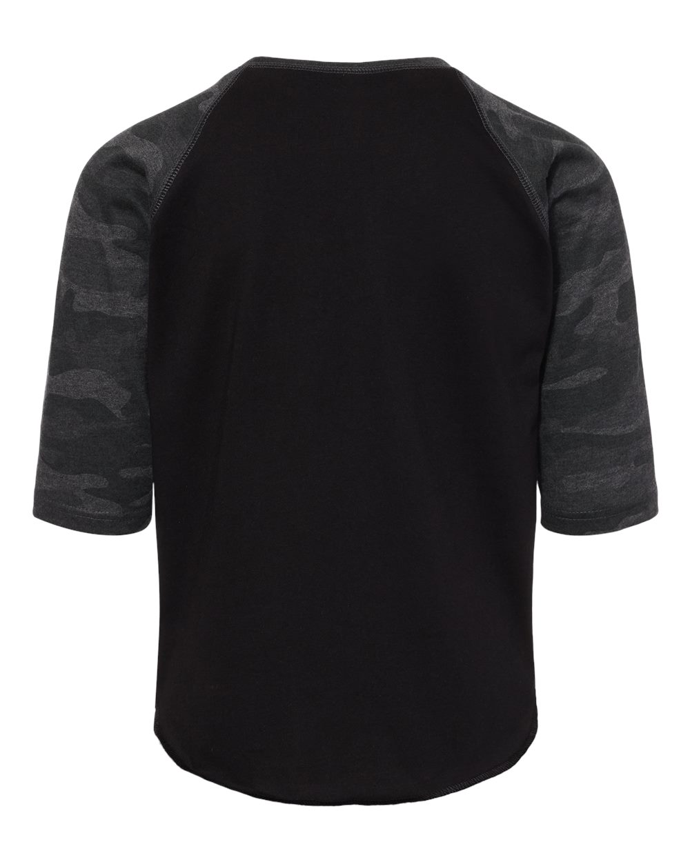 Rear View of Black/ Storm Camo Youth Baseball Fine Jersey Three-Quarter Sleeve Tee - 6130