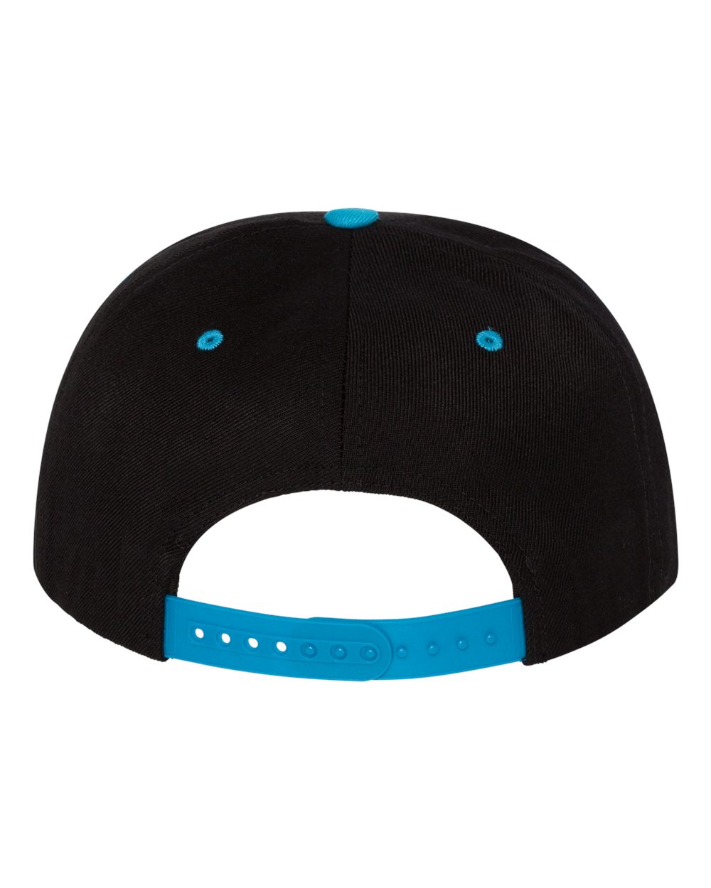 Front View of Black/ Teal Premium Flat Bill Snapback Cap - 6089M
