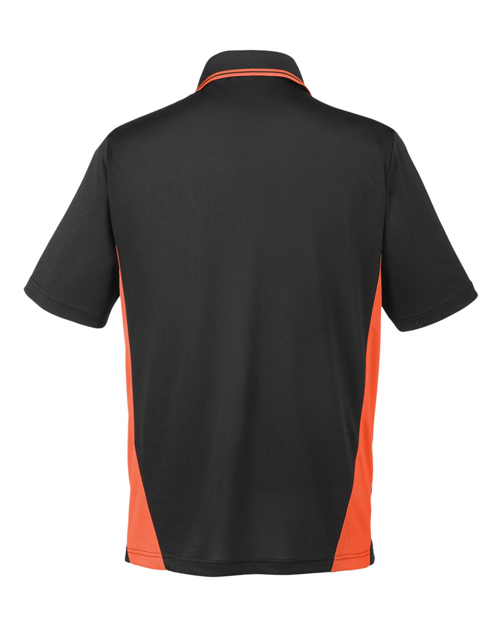 Rear View of Black/ Team Orange Men's Flash Snag Protection Plus IL Colorblock Polo - M386