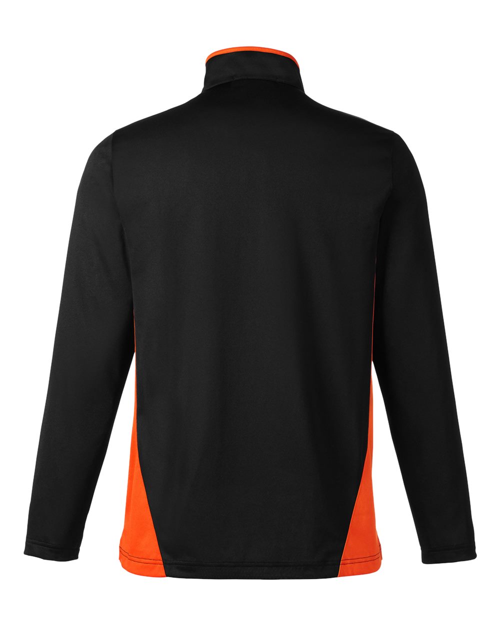 Rear View of Black/ Team Orange Men's Flash Snag Protection Plus IL Colorblock Quarter-Zip Pullover - M786