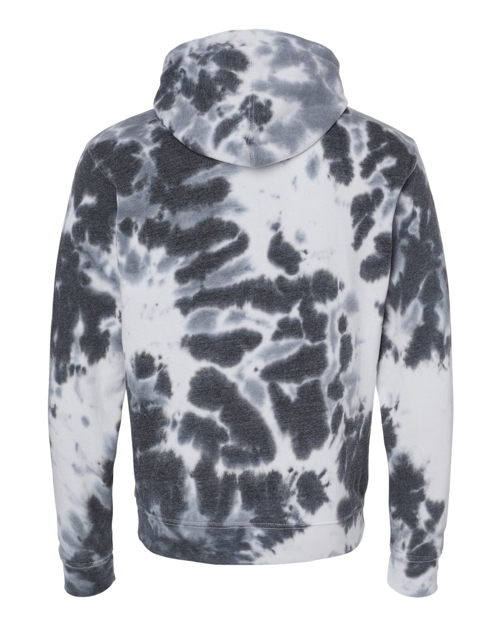 Rear View of Black Tie Dye Tie-Dyed Fleece Hooded Sweatshirt - 8861