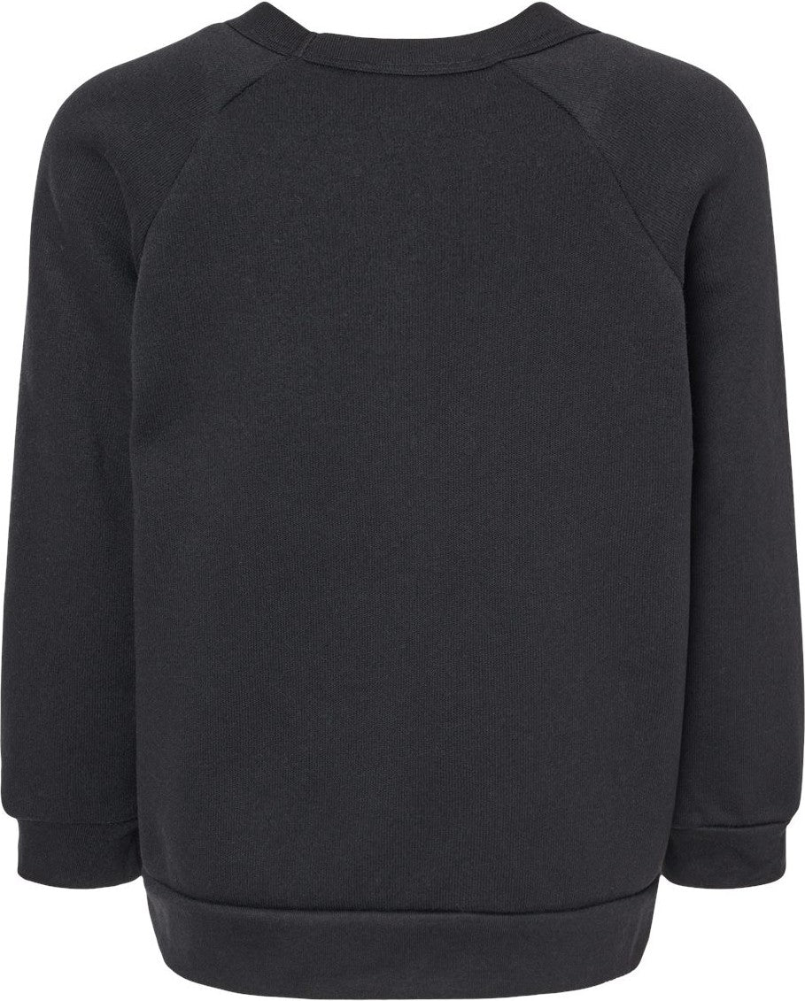 Rear View of Black Toddler Sponge Fleece Raglan Sweatshirt - 3901T