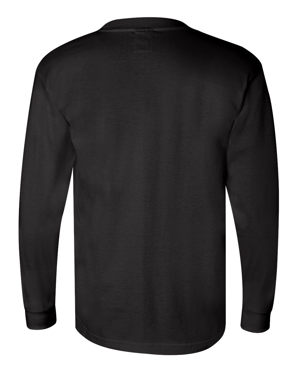 Rear View of Black Union-Made Long Sleeve Pocket T-Shirt - 3055